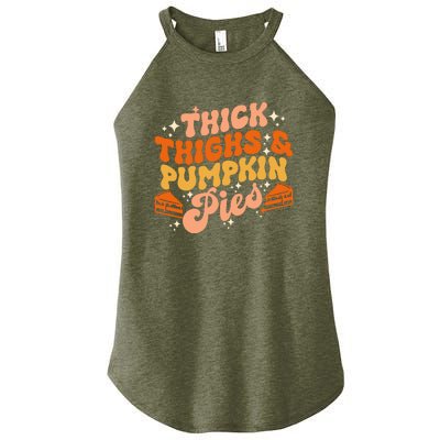 Thick Thighs Pumpkin Pies Autumn Thanksgiving Groovy Retro Women's Perfect Tri Rocker Tank