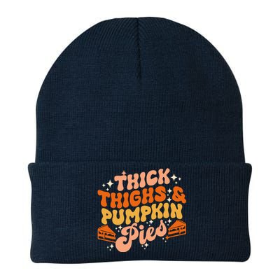 Thick Thighs Pumpkin Pies Autumn Thanksgiving Groovy Retro Knit Cap Winter Beanie