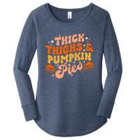 Thick Thighs Pumpkin Pies Autumn Thanksgiving Groovy Retro Women's Perfect Tri Tunic Long Sleeve Shirt