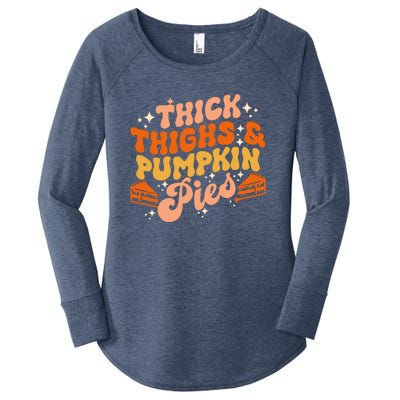 Thick Thighs Pumpkin Pies Autumn Thanksgiving Groovy Retro Women's Perfect Tri Tunic Long Sleeve Shirt