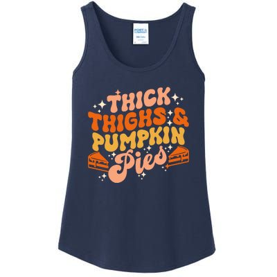 Thick Thighs Pumpkin Pies Autumn Thanksgiving Groovy Retro Ladies Essential Tank