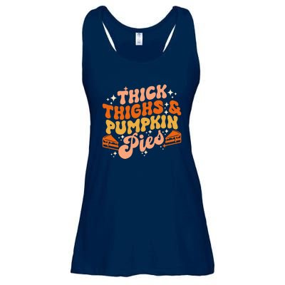 Thick Thighs Pumpkin Pies Autumn Thanksgiving Groovy Retro Ladies Essential Flowy Tank