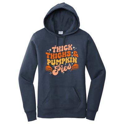 Thick Thighs Pumpkin Pies Autumn Thanksgiving Groovy Retro Women's Pullover Hoodie