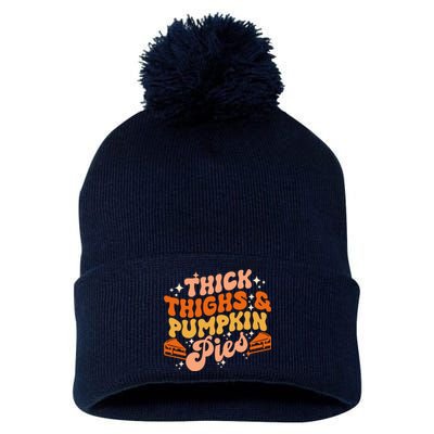 Thick Thighs Pumpkin Pies Autumn Thanksgiving Groovy Retro Pom Pom 12in Knit Beanie