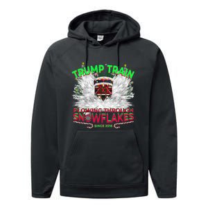 Trump Train Plowing Through Snowflakes Christmas Xmas President Performance Fleece Hoodie