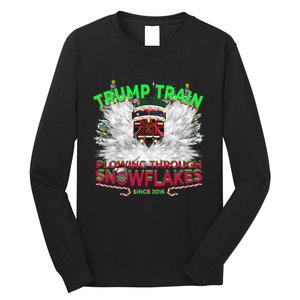 Trump Train Plowing Through Snowflakes Christmas Xmas President Long Sleeve Shirt