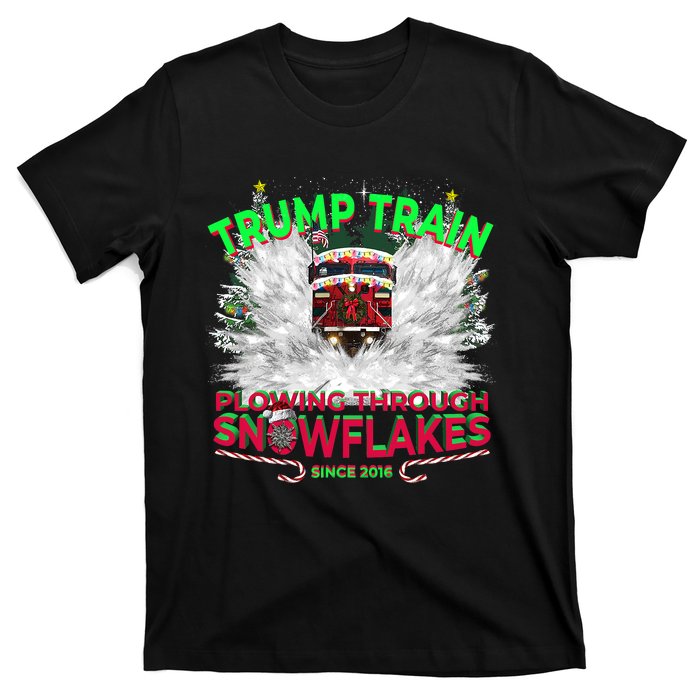 Trump Train Plowing Through Snowflakes Christmas Xmas President T-Shirt