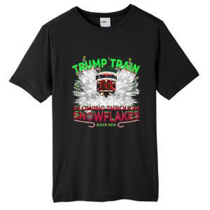 Trump Train Plowing Through Snowflakes Christmas Xmas President Tall Fusion ChromaSoft Performance T-Shirt