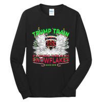 Trump Train Plowing Through Snowflakes Christmas Xmas President Tall Long Sleeve T-Shirt