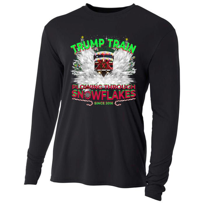 Trump Train Plowing Through Snowflakes Christmas Xmas President Cooling Performance Long Sleeve Crew