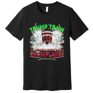 Trump Train Plowing Through Snowflakes Christmas Xmas President Premium T-Shirt