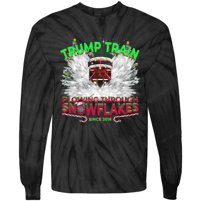 Trump Train Plowing Through Snowflakes Christmas Xmas President Tie-Dye Long Sleeve Shirt