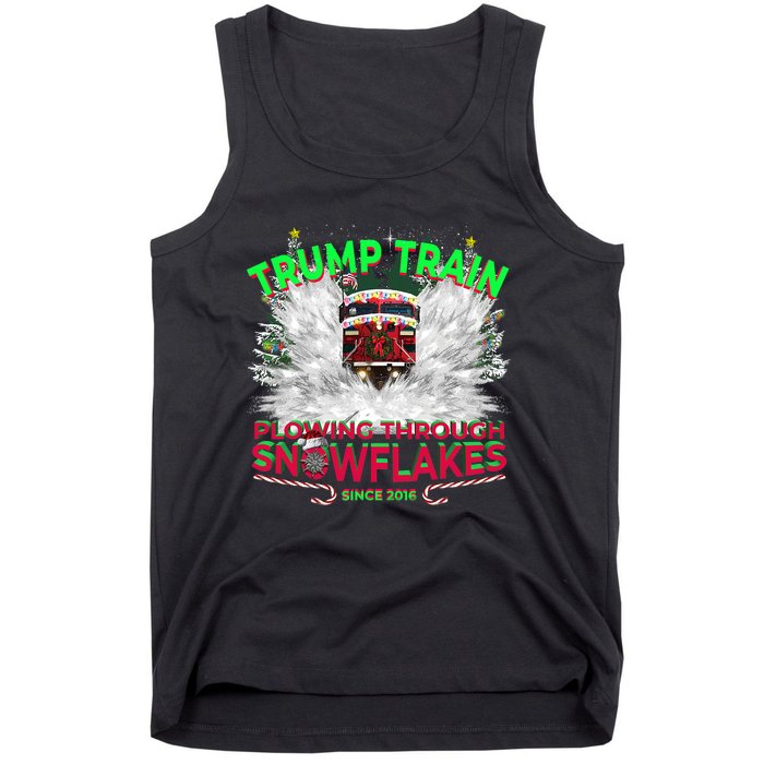 Trump Train Plowing Through Snowflakes Christmas Xmas President Tank Top