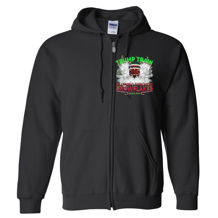 Trump Train Plowing Through Snowflakes Christmas Xmas President Full Zip Hoodie