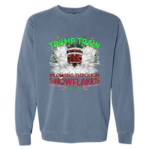 Trump Train Plowing Through Snowflakes Christmas Xmas President Garment-Dyed Sweatshirt