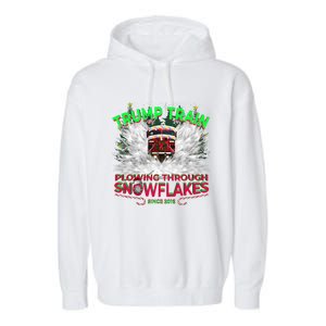 Trump Train Plowing Through Snowflakes Christmas Xmas President Garment-Dyed Fleece Hoodie