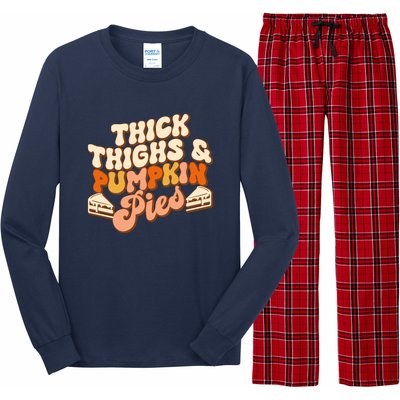 Thick Thighs Pumpkin Pies Autumn Thanksgiving Groovy Retro Long Sleeve Pajama Set