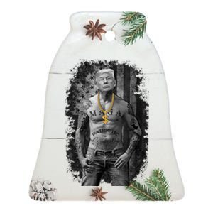 Trump Tattoo Patriotic Gangster Anti Liberal Pro Trump Republican Ceramic Bell Ornament