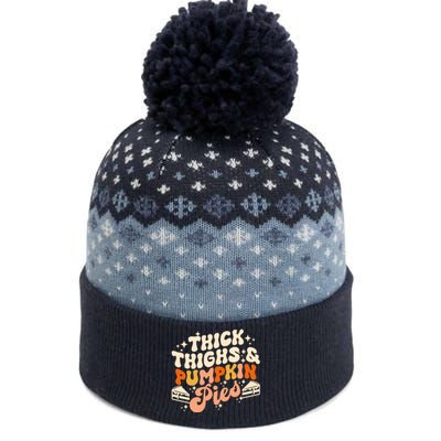 Thick Thighs Pumpkin Pies Autumn Thanksgiving Groovy Retro The Baniff Cuffed Pom Beanie