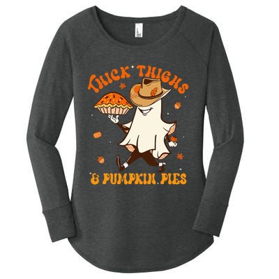 Thick Thighs Pumpkin Pies Howdy Ghost Halloween Thanksgiving Women's Perfect Tri Tunic Long Sleeve Shirt