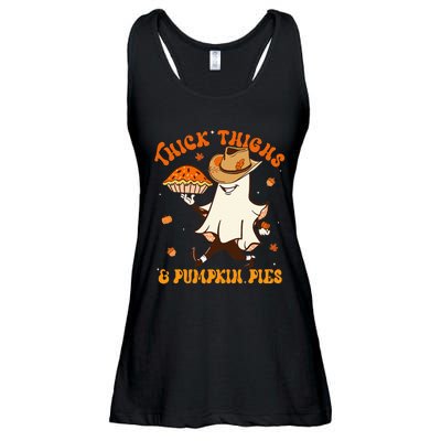 Thick Thighs Pumpkin Pies Howdy Ghost Halloween Thanksgiving Ladies Essential Flowy Tank