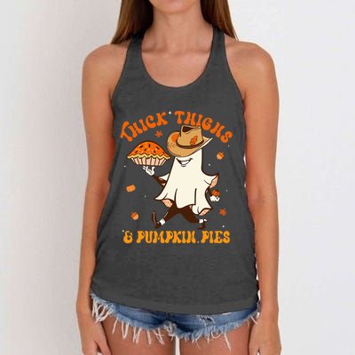 Thick Thighs Pumpkin Pies Howdy Ghost Halloween Thanksgiving Women's Knotted Racerback Tank