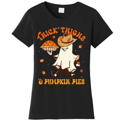 Thick Thighs Pumpkin Pies Howdy Ghost Halloween Thanksgiving Women's T-Shirt