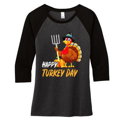 Turkeys Thanksgiving Pilgrim Holiday Women's Tri-Blend 3/4-Sleeve Raglan Shirt