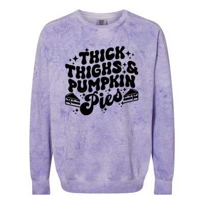 Thick Thighs Pumpkin Pies Autumn Thanksgiving Groovy Retro Colorblast Crewneck Sweatshirt