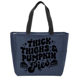 Thick Thighs Pumpkin Pies Autumn Thanksgiving Groovy Retro Zip Tote Bag