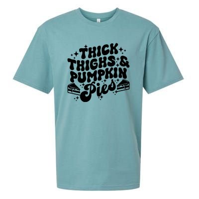 Thick Thighs Pumpkin Pies Autumn Thanksgiving Groovy Retro Sueded Cloud Jersey T-Shirt