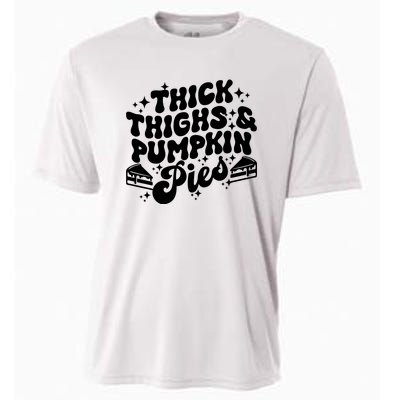 Thick Thighs Pumpkin Pies Autumn Thanksgiving Groovy Retro Cooling Performance Crew T-Shirt