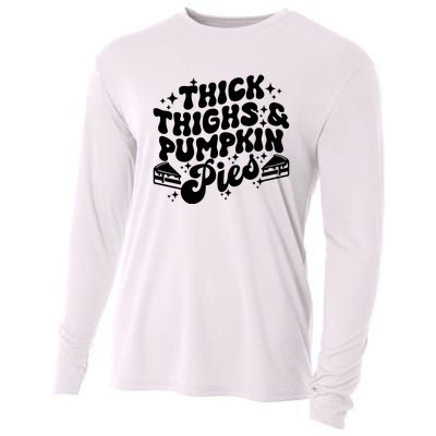 Thick Thighs Pumpkin Pies Autumn Thanksgiving Groovy Retro Cooling Performance Long Sleeve Crew