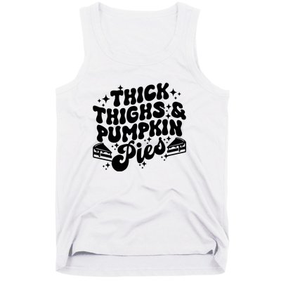 Thick Thighs Pumpkin Pies Autumn Thanksgiving Groovy Retro Tank Top