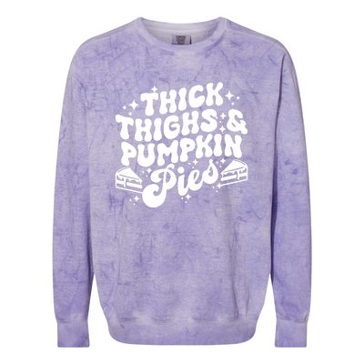 Thick Thighs Pumpkin Pies Autumn Thanksgiving Groovy Retro Colorblast Crewneck Sweatshirt