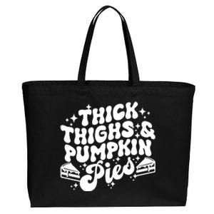 Thick Thighs Pumpkin Pies Autumn Thanksgiving Groovy Retro Cotton Canvas Jumbo Tote