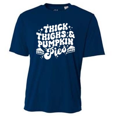 Thick Thighs Pumpkin Pies Autumn Thanksgiving Groovy Retro Cooling Performance Crew T-Shirt