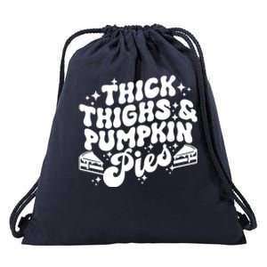 Thick Thighs Pumpkin Pies Autumn Thanksgiving Groovy Retro Drawstring Bag