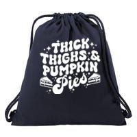 Thick Thighs Pumpkin Pies Autumn Thanksgiving Groovy Retro Drawstring Bag