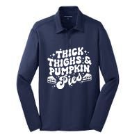 Thick Thighs Pumpkin Pies Autumn Thanksgiving Groovy Retro Silk Touch Performance Long Sleeve Polo