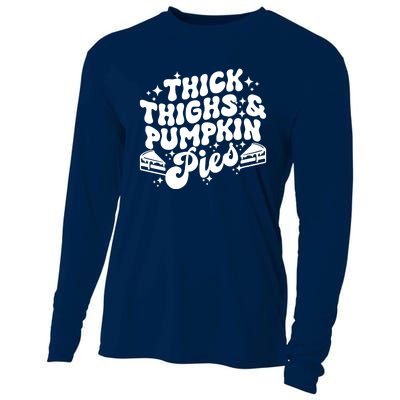 Thick Thighs Pumpkin Pies Autumn Thanksgiving Groovy Retro Cooling Performance Long Sleeve Crew