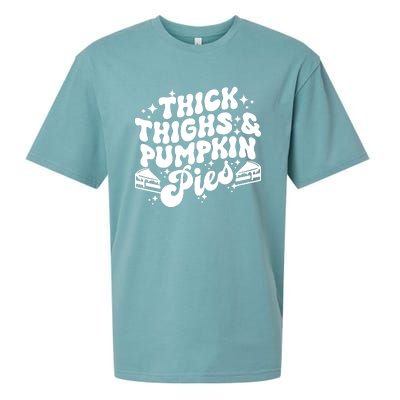 Thick Thighs Pumpkin Pies Autumn Thanksgiving Groovy Retro Sueded Cloud Jersey T-Shirt