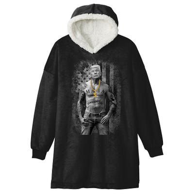 Trump Tattoo Patriotic Gangster Anti Liberal Pro Trump Republican Gifts Hooded Wearable Blanket