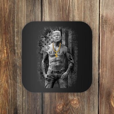 Trump Tattoo Patriotic Gangster Anti Liberal Pro Trump Republican Gifts Coaster