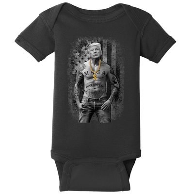 Trump Tattoo Patriotic Gangster Anti Liberal Pro Trump Republican Gifts Baby Bodysuit