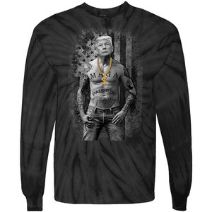 Trump Tattoo Patriotic Gangster Anti Liberal Pro Trump Republican Gifts Tie-Dye Long Sleeve Shirt