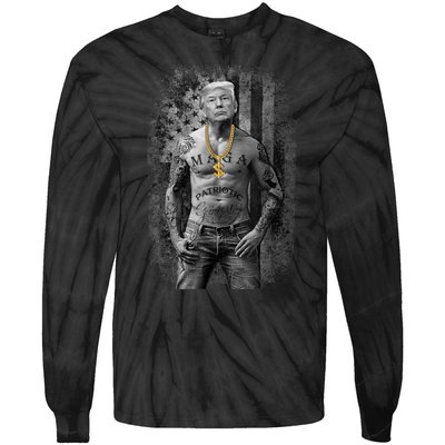 Trump Tattoo Patriotic Gangster Anti Liberal Pro Trump Republican Gifts Tie-Dye Long Sleeve Shirt