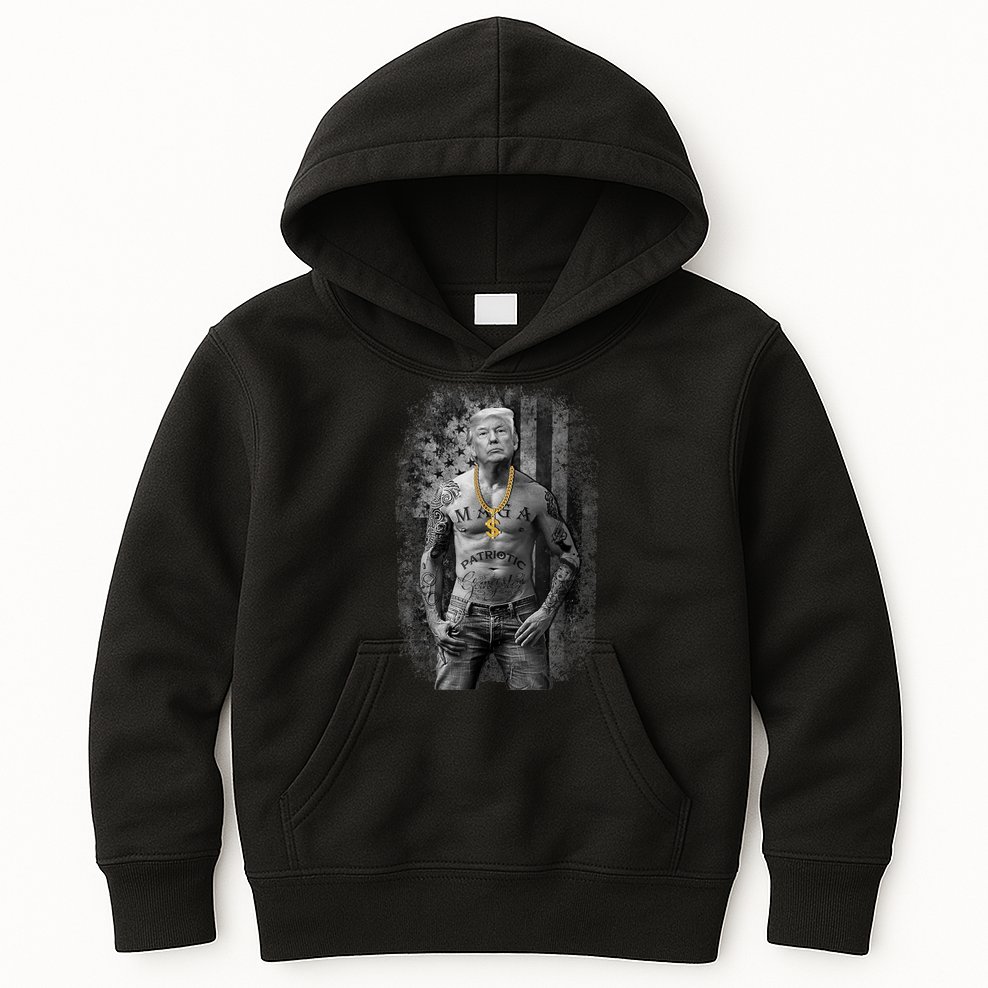 Trump Tattoo Patriotic Gangster Anti Liberal Pro Trump Republican Gifts Kids Hoodie