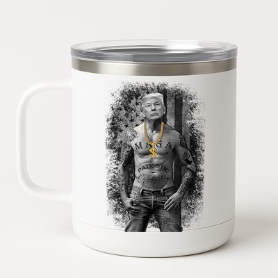 Trump Tattoo Patriotic Gangster Anti Liberal Pro Trump Republican Gifts 12 oz Stainless Steel Tumbler Cup