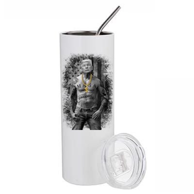 Trump Tattoo Patriotic Gangster Anti Liberal Pro Trump Republican Gifts Stainless Steel Tumbler